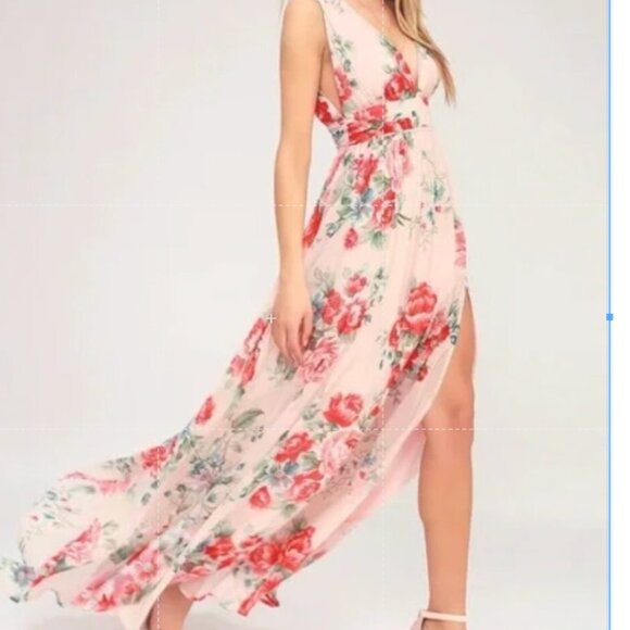 LULUS Garden Meandering Blush Floral Print Maxi Dress size small - Picture 1 of 8